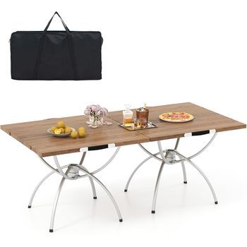 Mesa Plegable Portatil Ligera Extensible Con Tablero De Madera Veteada Costway 61 X 61 X 47 Cm