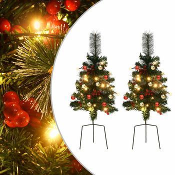 Árboles De Navidad De Camino Con Luces 2 Uds Pvc 76 Cm Vidaxl