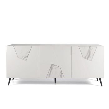 Aparador con 3 puertas madera blanco efecto mármol 180x50 cm 80h