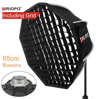 Triopo-caja blanda con montaje Bowens para fotografía, 65cm, con rejilla de panal, paraguas octagonal portátil para exteriores, caja suave para estudio de vídeo Godox