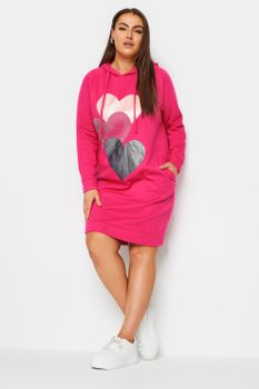 Yours Vestido Sudadera Rosa Con Capucha Diseño Corazones, Mujer Curvy Y Tallas Grandes, Yours