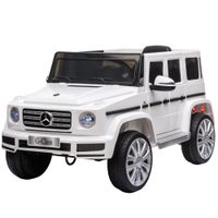homcom coche electrico para ninos de bateria 12 v benz g500 con control remoto musica bocina 3-5 kmh carga 30 kg blanco   aosom espana