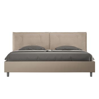 Cama Matrimonial Con Somier Acolchada 200x210 Cuero Sintético Gris Paloma Appia Large
