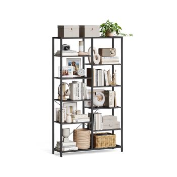 Librería de 5 Niveles para Salón, Negro Con Veta de Madera + Negro