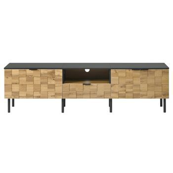 Mueble De Tv De 170 Cm Con Diseño Mosaico, 2 Puertas, Cajón Y Estante Abierto
