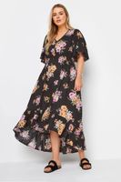 yours vestido negro de flores con discreta cola mujer curvy y tallas grandes yours