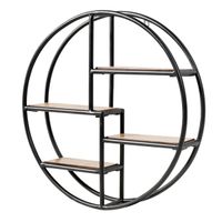 costway estante redondo montado a la pared con 4 niveles de madera y metal para dormitorio salon cocina y oficina negro 55 x 55 x 11 cm