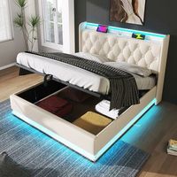 cama doble tapizada con cofre hidraulico led 360 cargador usb-c control por botonappcontrol remoto 160x200 cm blanco