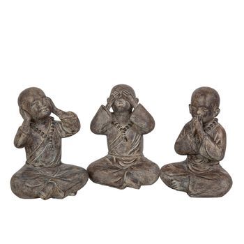 Set 3 Monjes Sentidos Resina Gris