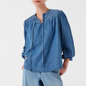 Seventy + Mochi Clio Cotton-Chambray Blouse - M