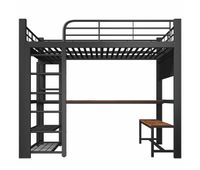 cama alta 140200 cm - con barra de led estantes escritorio de madera barra para secado de ropa - negro