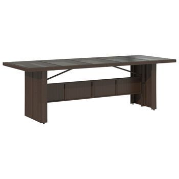 Mesa De Jardín | Mesa De Exterior Superficie De Vidrio Ratán Pe Marrón 240x90x75cm