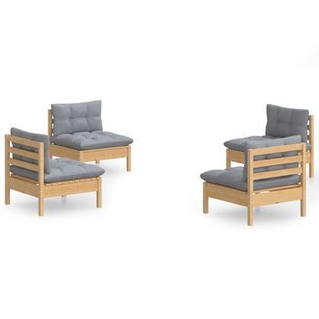Juego De Muebles De Jardín 4 Piezas Y Cojines Madera Pino Gris