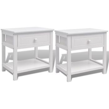 Set De 2 Mesitas De Noche Con Cajón Madera Blanca 1402070