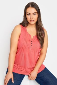 Yours Camiseta Coral Sin Mangas De Algodón Con Jaretas, Mujer Curvy Y Tallas Grandes, Yours