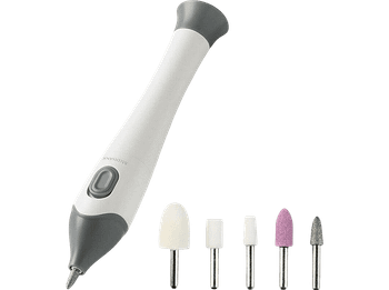 Set de manicura y pedicura - Medisana MP810, 2 pilas AAA, 5 accesorios, Blanco