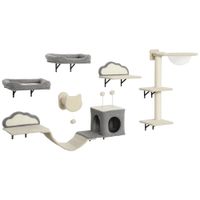 pawhut estantes murales para gatos conjunto de muebles mural 6 piezas hamaca con cupula acrilica caseta hamaca escalera beige   aosom espana