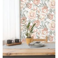 papel pintado vinilico ecologico de flores pintadas a acuarela - camellias garden 680625 de gaulan - rollo de 10 m x 053 m