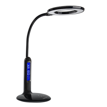 Aigostar Flexo 10KZO - Lámpara de escritorio LED 7W, Pantalla LCD con calendario, temperatura, alarma. táctil, 360lm.  5 Niveles de intensidad, 2 modos de iluminación luz blanca y cálida. Color negro