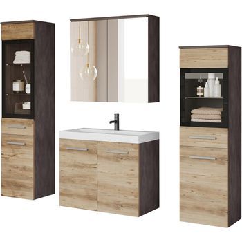 Conjunto De Muebles De Baño Madrid Ii, Juego De Muebles De Baño, Lavabo Incluido, Sin Iluminación Led, Color Matera/castaño