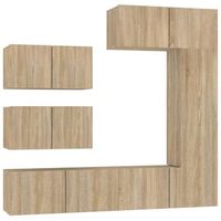 set de 6 uds muebles tv  mueble de salon  armario tv madera contrachapada roble sonoma