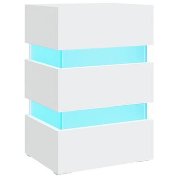 Mesita De Noche Mesilla De Noche - Luz Led Madera De Ingeniería Blanco 45x35x67 Cm Mc7952