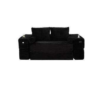 Sofá cama 2 plazas de pana - cojines memory, portavasos, bolsillos laterales, espuma de alta densidad, fácil montaje - negro