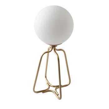 Lámpara De Sobremesa Acero Dorado Y Cristal Blanco Angel Cerdá 8049 16.5x16.5x35.5