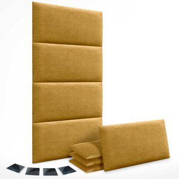 Dhome Juego De 8 Paneles Tapizados De Tela Autoadhesivos Para Pared Acústicos Absorbentes Protección Impactos Cabeceros (mostaza, 60x40cm, X8)
