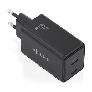 Cargador Aisens ASCH-65W2P079-BK GaN 65W 2xUSB-C PD3.0 QC4.0 Negro