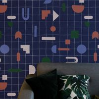 papel pintado panoramico de cuadricula y formas geometricas