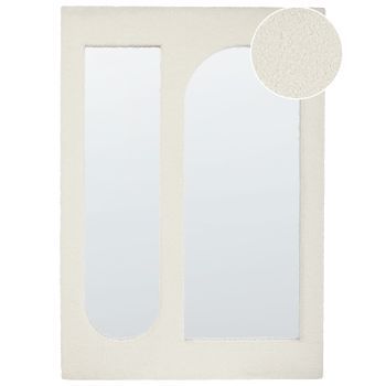 Espejo De Pared Moderno Colgante Decorativo 70 X 100 Cm Marco De Mdf Forma Rectangular Tejido Bouclé Blanco Crema Marcigny