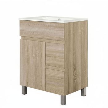 Kibath Mueble De Baño Con Lavabo Urban 60x45 Cm Acabado Roble Natural Mate 2 Cajones Y 2 Puertas