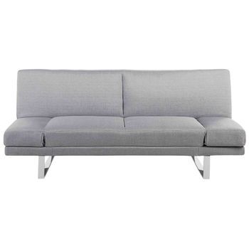 Sofá Cama Tapizado De Tela Mecanismo Click Clack 4 Plazas Reposabrazos Ajustables Gris York
