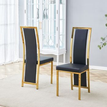 Set De 2 Sillas De Comedor - Uso En Comedor - Pu Y Metal - Negro Y Dorado (44x42.7x109cm)