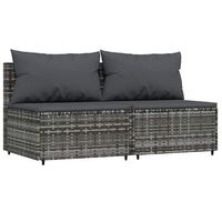 2 uds sofas centrales jardin  sofa de exterior con cojines ratan sintetico gris