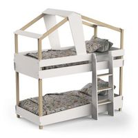 litera juvenil infantil 90x190 cm timber color blanco mate y beige en forma de cabana mueble de dormitorio