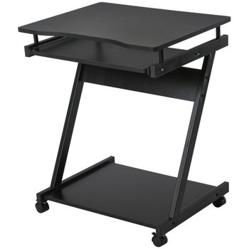 HOMCOM Mesa de Ordenador con Ruedas 60x48 cm con Bandeja Deslizante para Teclado y Estante Inferior Marco Metálico Negro