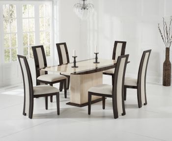 Assisi 180cm Cream Pedestal Marble Dining Table with Raphael Chairs
