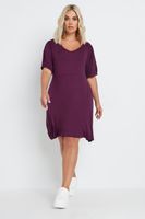 yours vestido mini burdeos con mangas abullonadas mujer curvy y tallas grandes yours