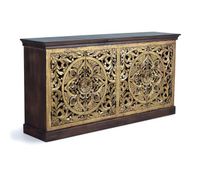 aparador 4 puertas de madera de mango talladas a mano marrondorado 90x40x180 cm - giner y colomer