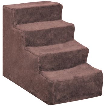 PawHut Escalera para Mascotas de 4 Peldaños con Funda Extraíble y Lavable para Cama Sofá 60x35x44 cm Marrón