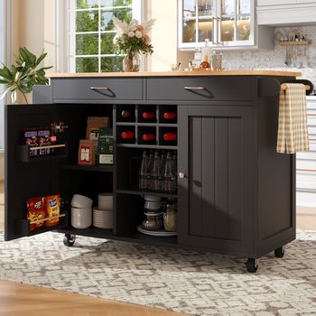 Isla De Cocina - Negra - Mdf Y Metal - Ruedas Giratorias - 102x45x92 Cm