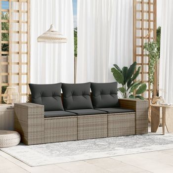 Conjunto De Sofá De Jardín 3 Uds | Mueble Jardin Mesa Y Sillas Y Cojines Ratán Sintético Gris Cfw954575