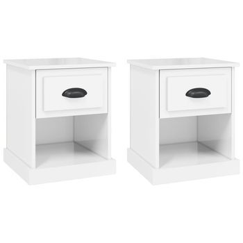 Mesitas De Noche 2 Uds Madera Blanco Brillante 39x39x47,5 Cm Vidaxl