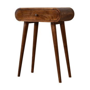 Consola De Madera Maciza, Mueble Artesanal, Mini Redonda, Color Castaño.
