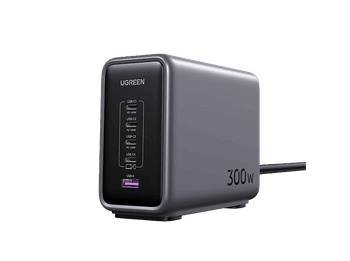 Cargador para portátil - Ugreen 90903B, Universal, 1x USB-A, 4x USB-C, 300 W, Gris