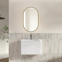 conjunto de mueble de bano con lavabo y espejo led suspendido de 60 cm blanco