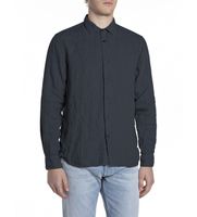 replay para hombre m415900081388b camisa de lino regular fit marino s casual manga larga
