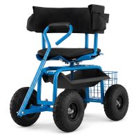 costway carrito de jardineria con asiento giratorio 360 altura ajustable 4 ruedas todoterreno almacenamiento para patio cesped carga 150kg azul